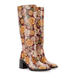 Larroude Ricky Boot In Wine Ikebana Print Saffiano Patent Leather